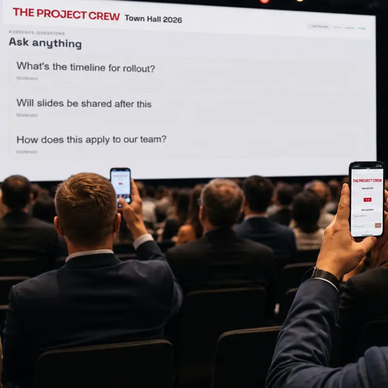 Live engagement Q&A displayed on screen during a conference session