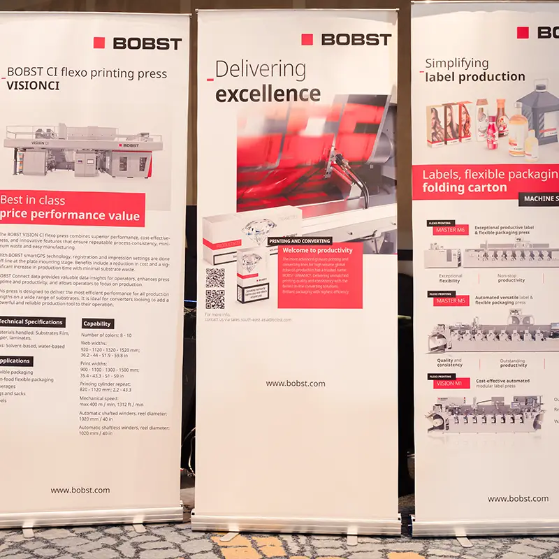 Pull-up banner displays at the BOBST Vietnam Packaging Industry Roadshow 2026
