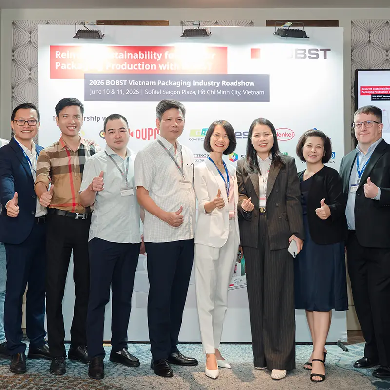 Delegates at the branded BOBST photo wall, Sofitel Saigon Plaza
